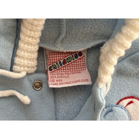 Vintage Baby Varsity Jacket Sweater Blue Bears Balloons Snaps Hooded 18 mo - Picture 2 of 7